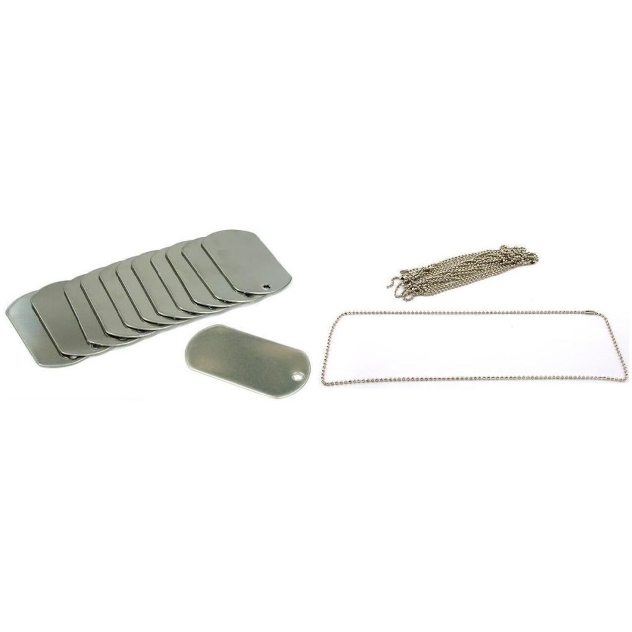 Engravable Steel Dog Tags & Nickel Plated Beaded Steel Chain 24" 24 Pcs
